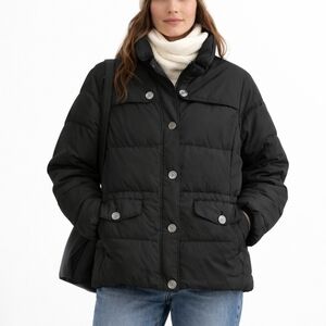 Lands End Down Puffer Jacket in black down feathers Insulation high neck winter